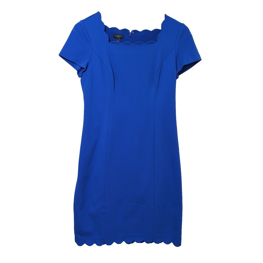 Talbots Sheath Dress Womens 4 Petite Blue Short‎ Sleeve Stretch Career Event